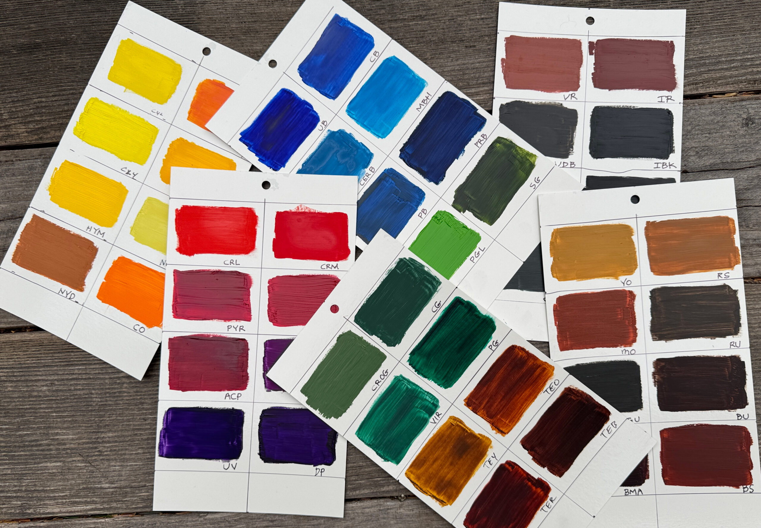 Colour samples of Gamblin Conservation Colours with an improved formula.