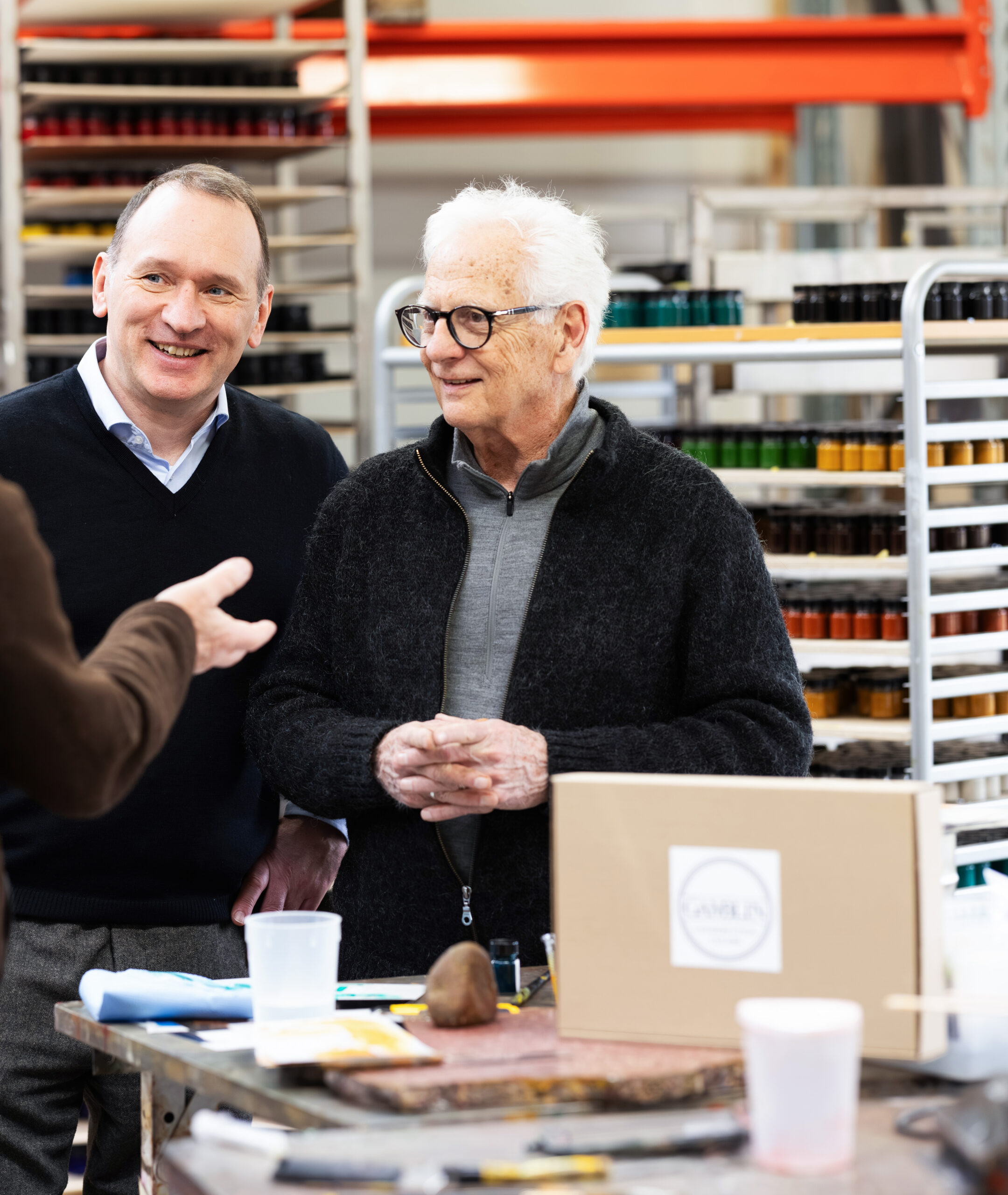 Robert Gamblin (developing and producing exceptional colors) and Ralph-Uwe Johann (business operations) have a close working relationship.